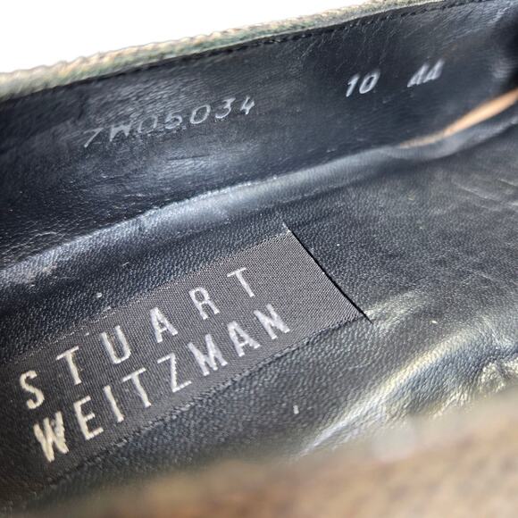 Stuart Weitzman Houndstooth Leather Slip Grey Square Italy Chunky Heel VTG Sz 10 - Picture 9 of 12